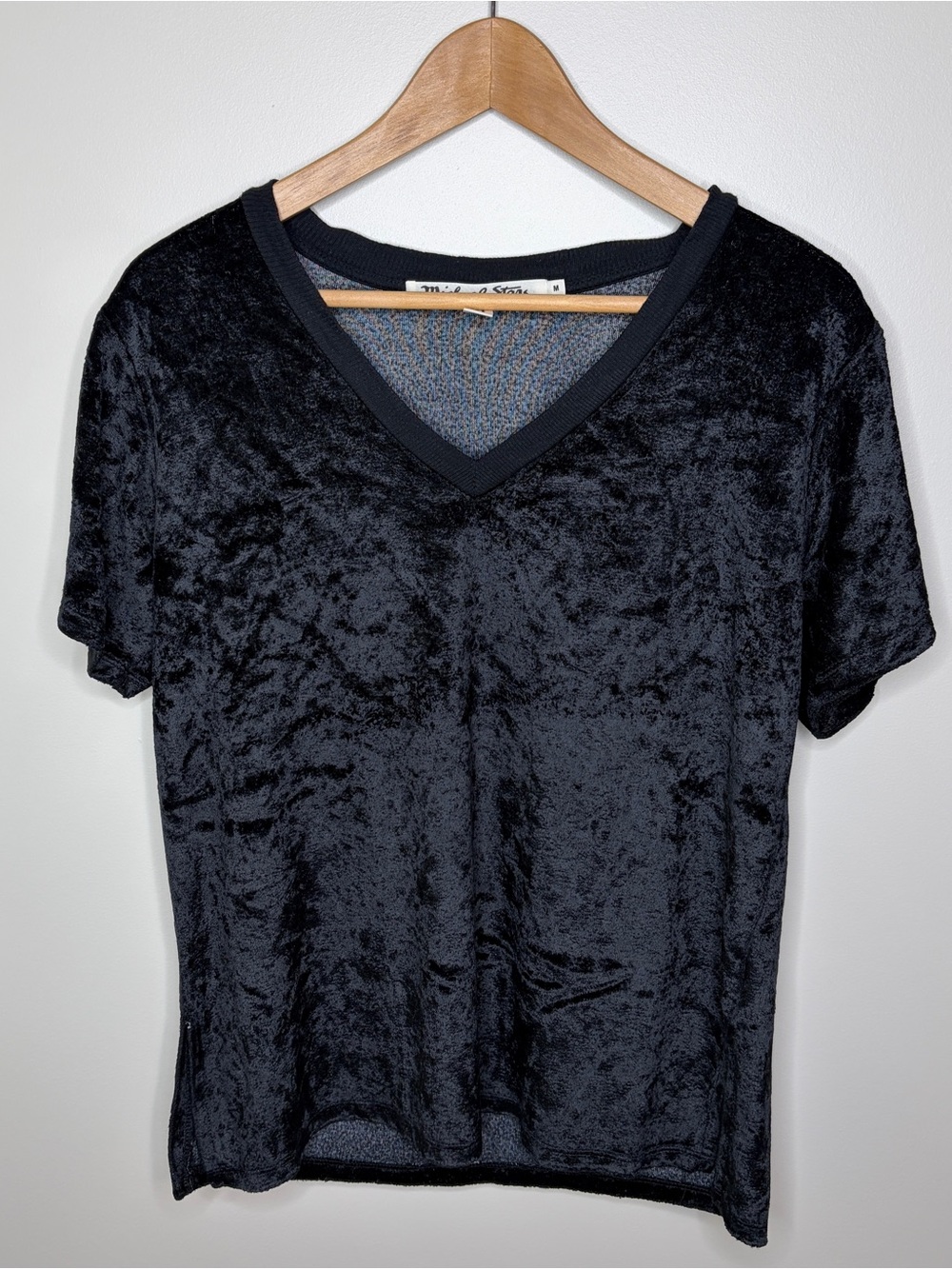 Michael Stars Black Velvet V-Neck Top Medium
